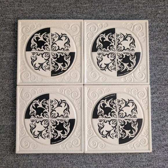 Thirstystone Other - Thirstystone, White/Black Ambiance Coasters with Geometric/Floral Design
